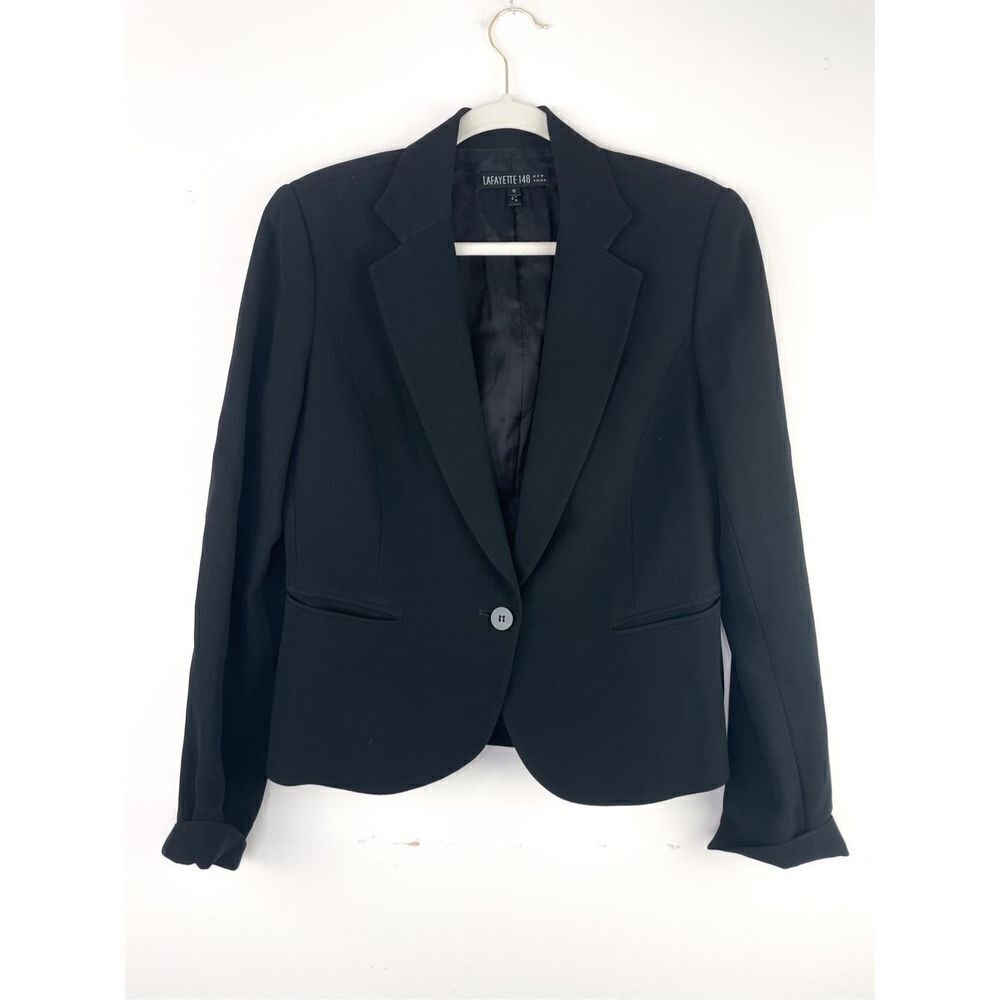 Lafayette 148 NY Single Button Cropped Black Blazer Size 6
